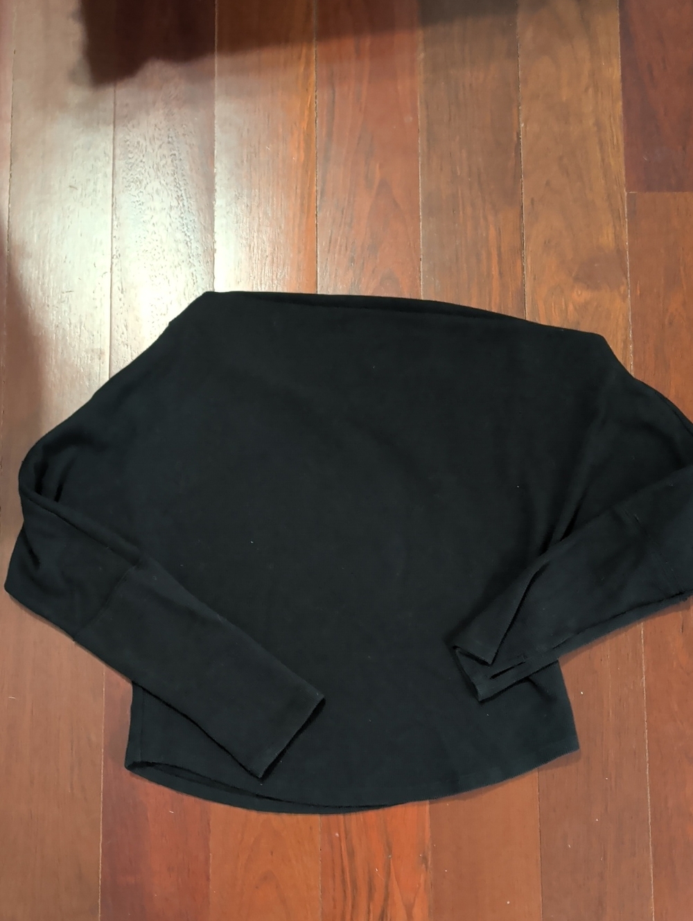 We The Free Black Off The Shoulder Asymmetrical Waffle Knit Top